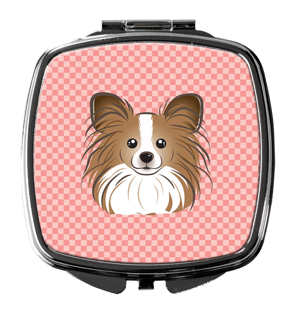 Checkerboard Pink Papillon Compact Mirror Decorative Travel Makeup Mirror for Women Girls Gifts Pocket Makeup Mirror Folding Handheld