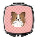 Checkerboard Pink Papillon Compact Mirror Decorative Travel Makeup Mirror for Women Girls Gifts Pocket Makeup Mirror Folding Handheld