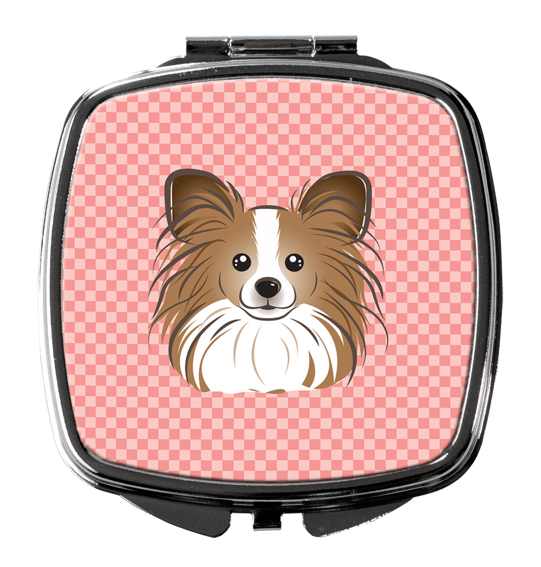 Checkerboard Pink Papillon Compact Mirror Decorative Travel Makeup Mirror for Women Girls Gifts Pocket Makeup Mirror Folding Handheld