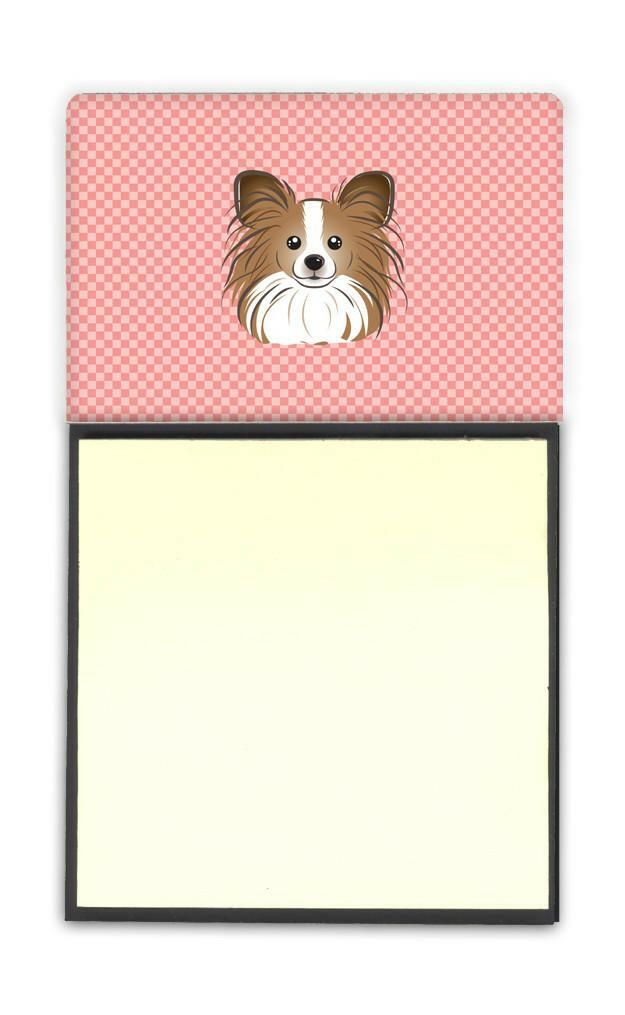 Checkerboard Pink Papillon Watercolor Sticky Note Holder Refillable Dispenser Desk Accessory 3x3 Pad Gift