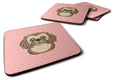 Checkerboard Pink Chocolate Brown Shih Tzu Foam Coasters Set of 4 Cup Coasters for Indoor Outdoor, Tabletop Protection, Anti Slip, Mouse pad Material