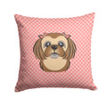 Checkerboard Pink Chocolate Brown Shih Tzu Decorative Throw Pillow 14x14 Indoor Outdoor Accent Cushion, Fabric Cover with Insert for Sofa, Bed, Porch & Living Room