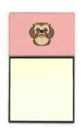 Checkerboard Pink Chocolate Brown Shih Tzu Watercolor Sticky Note Holder Refillable Dispenser Desk Accessory 3x3 Pad Gift