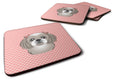 Checkerboard Pink Gray Silver Shih Tzu Foam Coasters Set of 4 Cup Coasters for Indoor Outdoor, Tabletop Protection, Anti Slip, Mouse pad Material