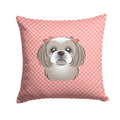 Checkerboard Pink Gray Silver Shih Tzu Decorative Throw Pillow 14x14 Indoor Outdoor Accent Cushion, Fabric Cover with Insert for Sofa, Bed, Porch & Living Room