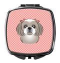 Checkerboard Pink Gray Silver Shih Tzu Compact Mirror Decorative Travel Makeup Mirror for Women Girls Gifts Pocket Makeup Mirror Folding Handheld