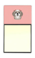 Checkerboard Pink Gray Silver Shih Tzu Watercolor Sticky Note Holder Refillable Dispenser Desk Accessory 3x3 Pad Gift