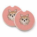 Checkerboard Pink Chihuahua Set of 2 Cup Holder Car Coasters Absorbent Round Sandstone Coasters Gifts for Men or Women, 2.5, Multicolor