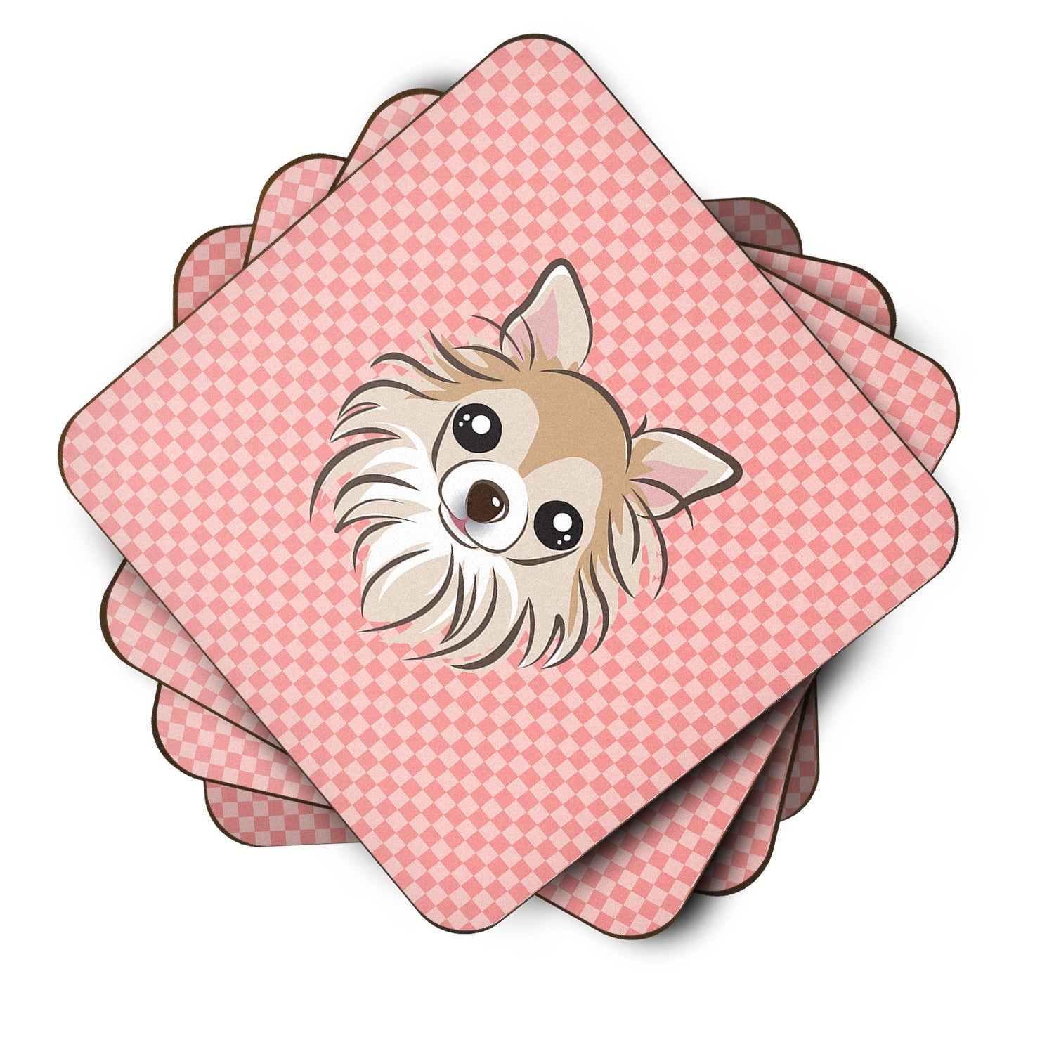 Checkerboard Pink Chihuahua Foam Coasters Set of 4 Cup Coasters for Indoor Outdoor, Tabletop Protection, Anti Slip, Mouse pad Material