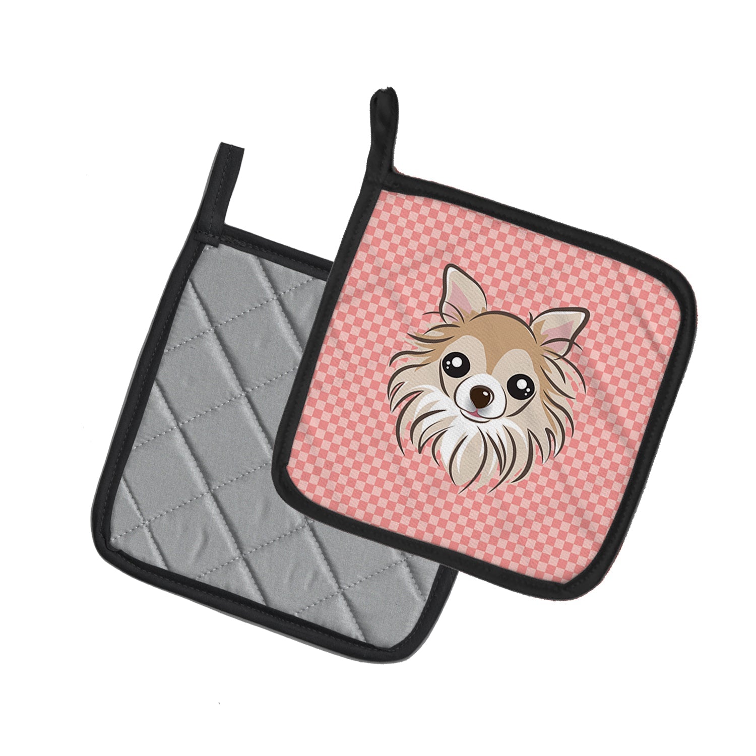 Checkerboard Pink Chihuahua Pot Holder Set of 2 Heat Resistant Quilted Hot Pads 7.5 x 7.5 Inch, Insulated Kitchen Trivets for Cooking & Baking