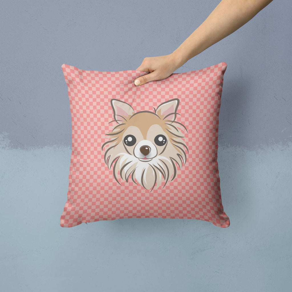 Checkerboard Pink Chihuahua Decorative Throw Pillow 14x14 Indoor Outdoor Accent Cushion, Fabric Cover with Insert for Sofa, Bed, Porch & Living Room