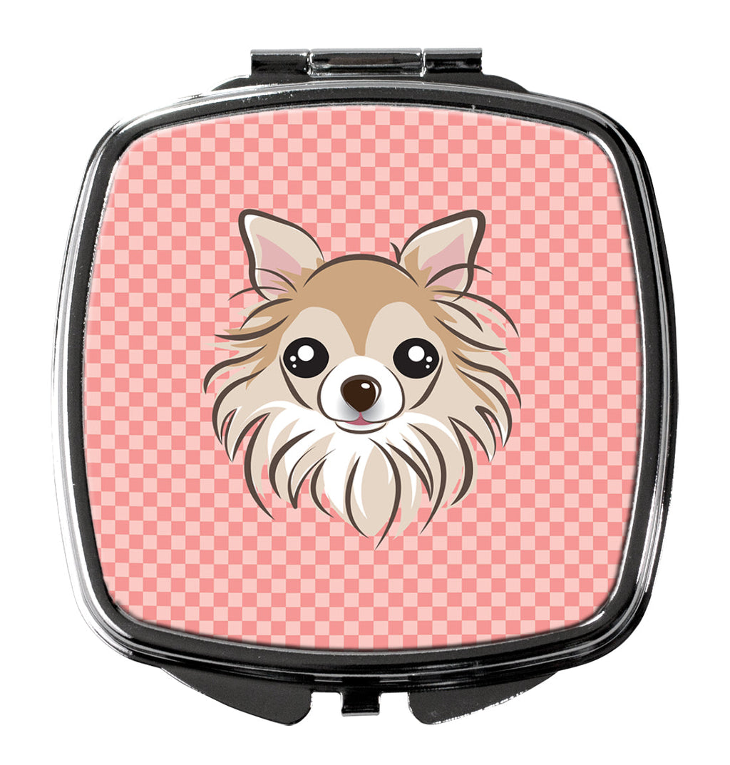 Checkerboard Pink Chihuahua Compact Mirror Decorative Travel Makeup Mirror for Women Girls Gifts Pocket Makeup Mirror Folding Handheld