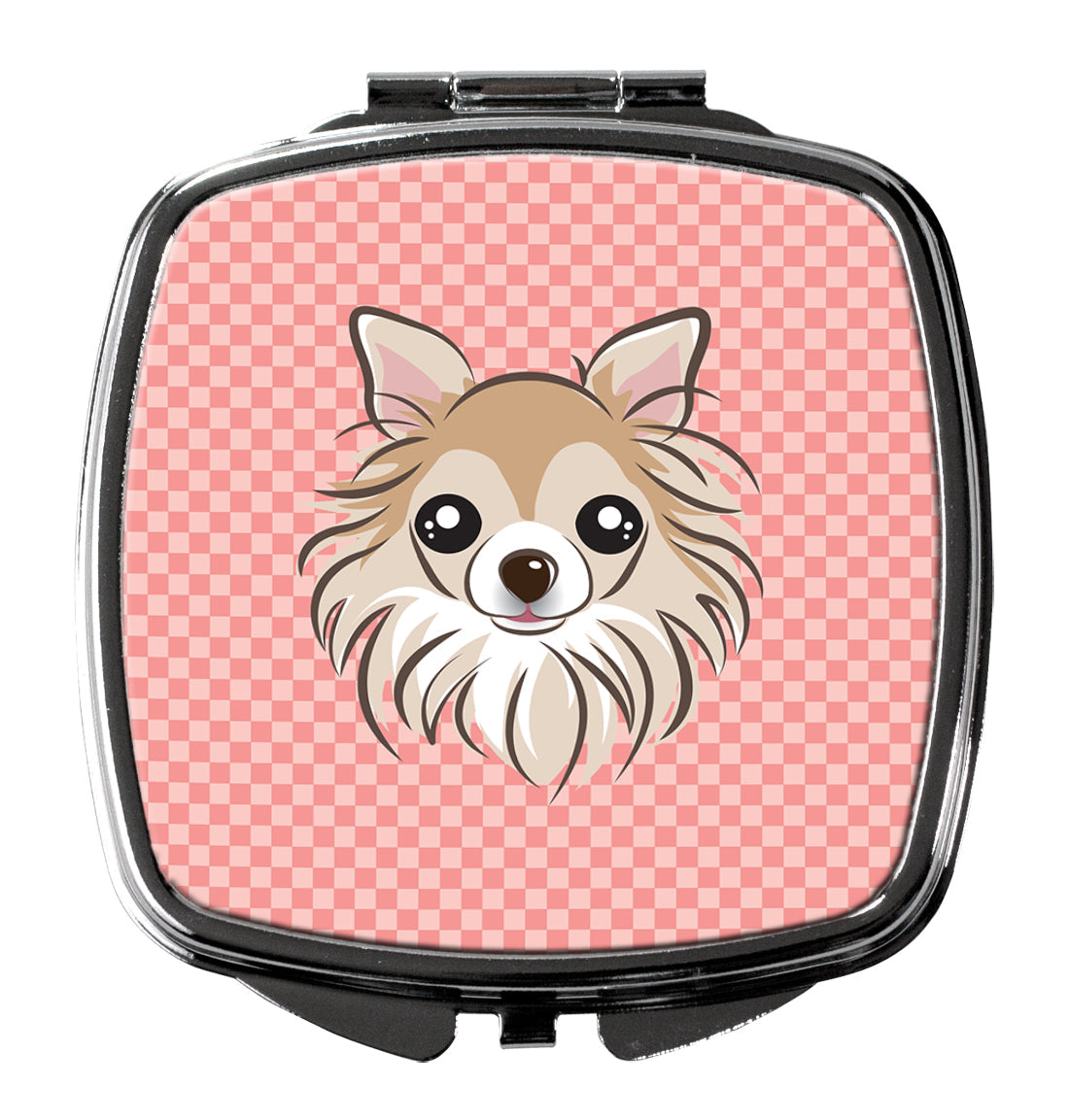 Checkerboard Pink Chihuahua Compact Mirror Decorative Travel Makeup Mirror for Women Girls Gifts Pocket Makeup Mirror Folding Handheld