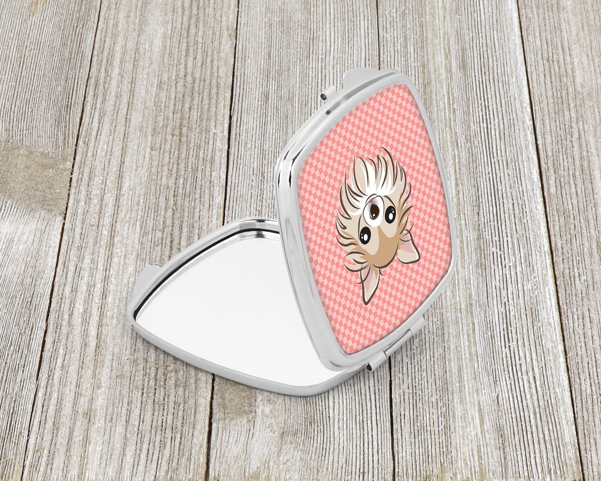 Checkerboard Pink Chihuahua Compact Mirror Decorative Travel Makeup Mirror for Women Girls Gifts Pocket Makeup Mirror Folding Handheld