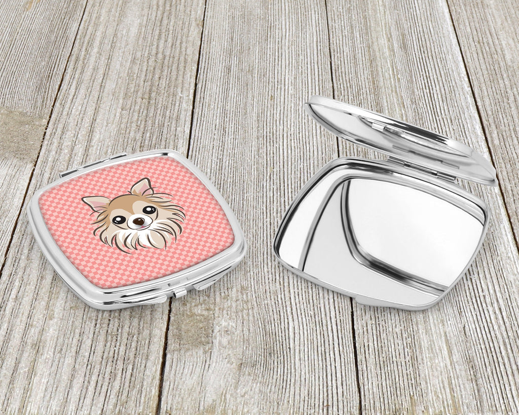 Checkerboard Pink Chihuahua Compact Mirror Decorative Travel Makeup Mirror for Women Girls Gifts Pocket Makeup Mirror Folding Handheld