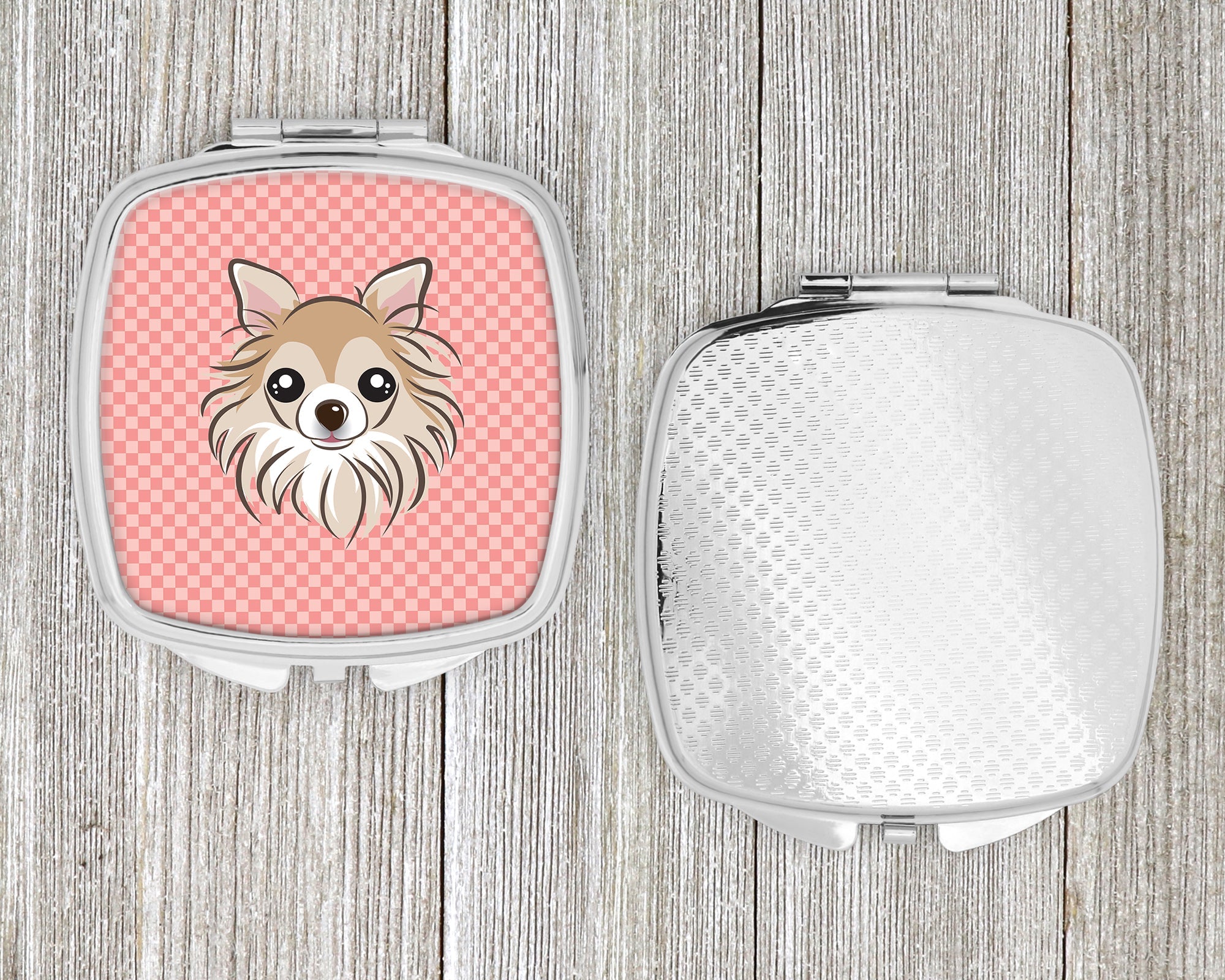 Checkerboard Pink Chihuahua Compact Mirror Decorative Travel Makeup Mirror for Women Girls Gifts Pocket Makeup Mirror Folding Handheld