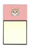 Checkerboard Pink Chihuahua Watercolor Sticky Note Holder Refillable Dispenser Desk Accessory 3x3 Pad Gift