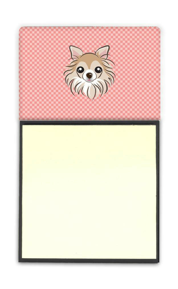 Checkerboard Pink Chihuahua Watercolor Sticky Note Holder Refillable Dispenser Desk Accessory 3x3 Pad Gift