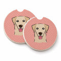 Checkerboard Pink Golden Retriever Set of 2 Cup Holder Car Coasters Absorbent Round Sandstone Coasters Gifts for Men or Women, 2.5, Multicolor