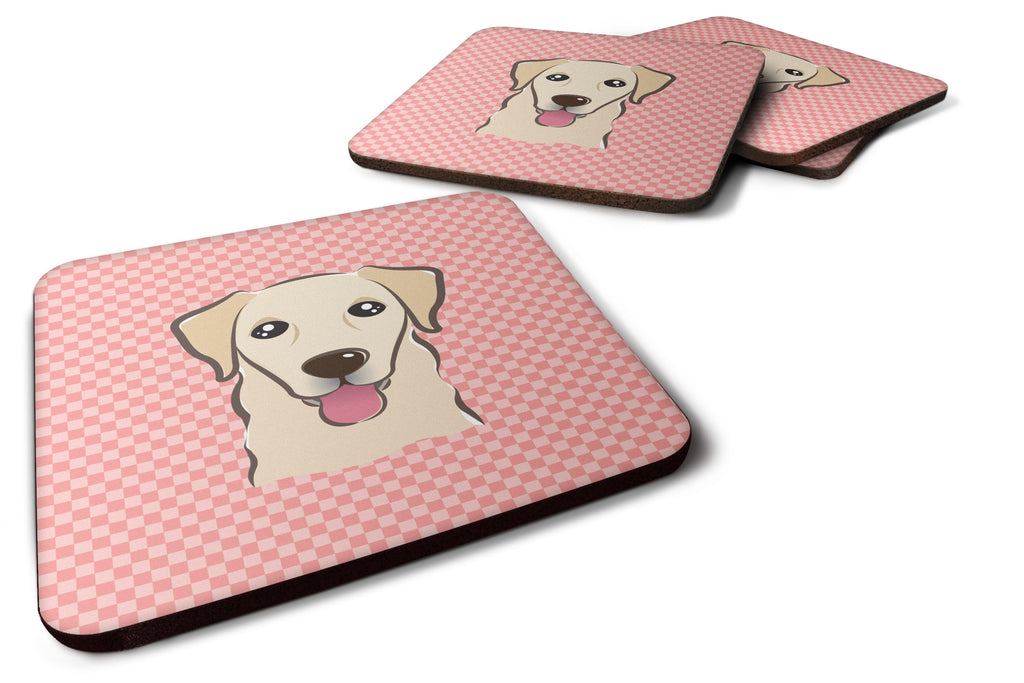 Checkerboard Pink Golden Retriever Foam Coasters Set of 4 Cup Coasters for Indoor Outdoor, Tabletop Protection, Anti Slip, Mouse pad Material