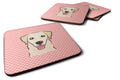 Checkerboard Pink Golden Retriever Foam Coasters Set of 4 Cup Coasters for Indoor Outdoor, Tabletop Protection, Anti Slip, Mouse pad Material
