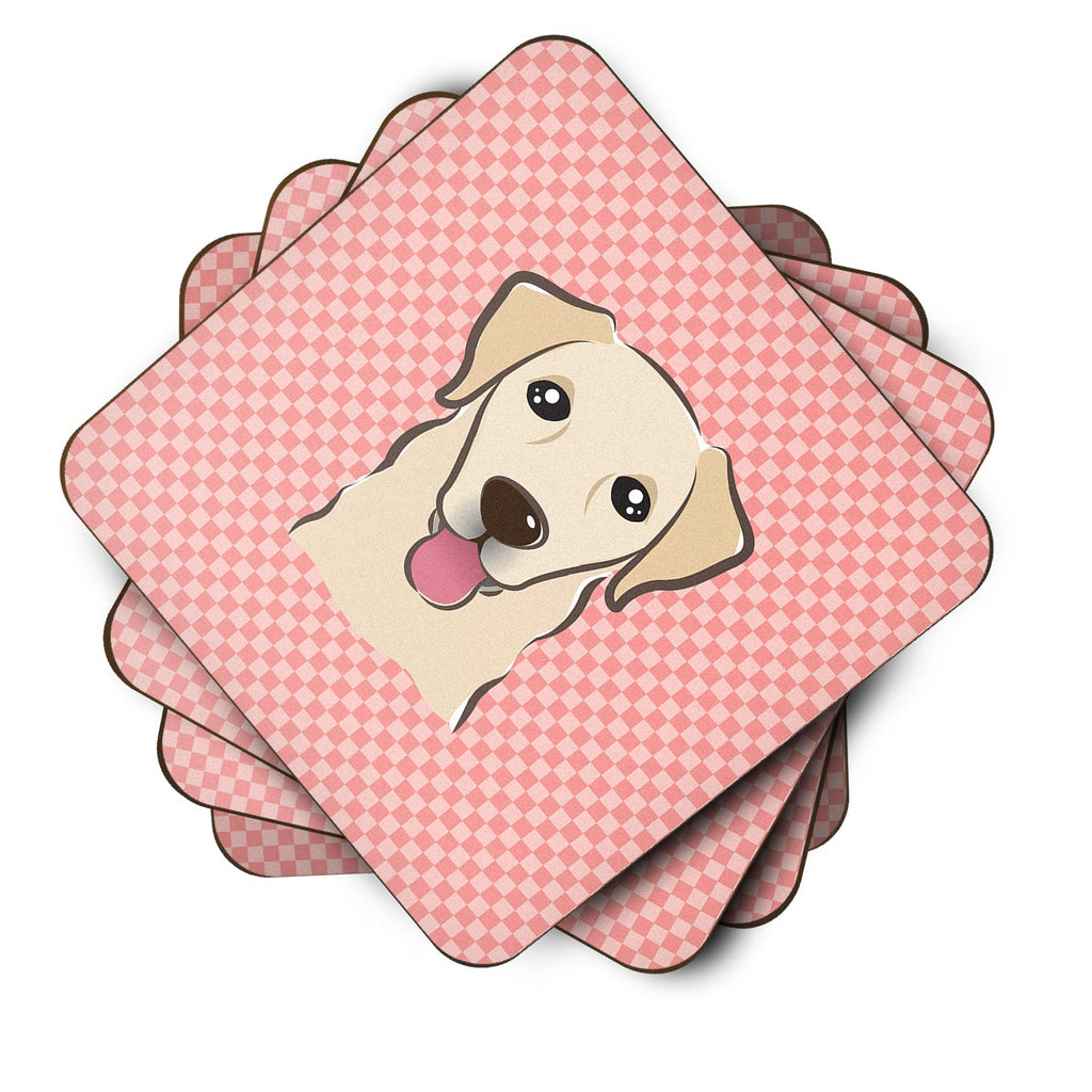 Checkerboard Pink Golden Retriever Foam Coasters Set of 4 Cup Coasters for Indoor Outdoor, Tabletop Protection, Anti Slip, Mouse pad Material
