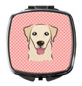 Checkerboard Pink Golden Retriever Compact Mirror Decorative Travel Makeup Mirror for Women Girls Gifts Pocket Makeup Mirror Folding Handheld