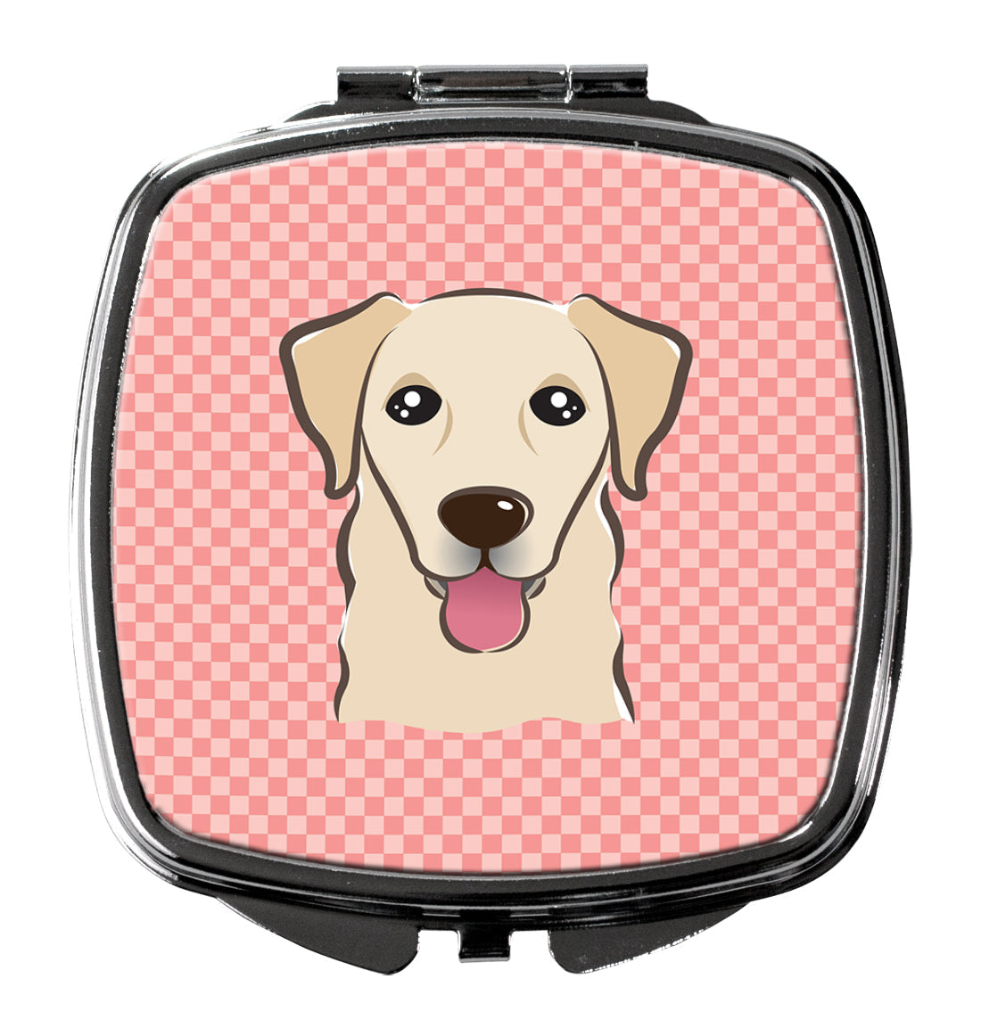Checkerboard Pink Golden Retriever Compact Mirror Decorative Travel Makeup Mirror for Women Girls Gifts Pocket Makeup Mirror Folding Handheld
