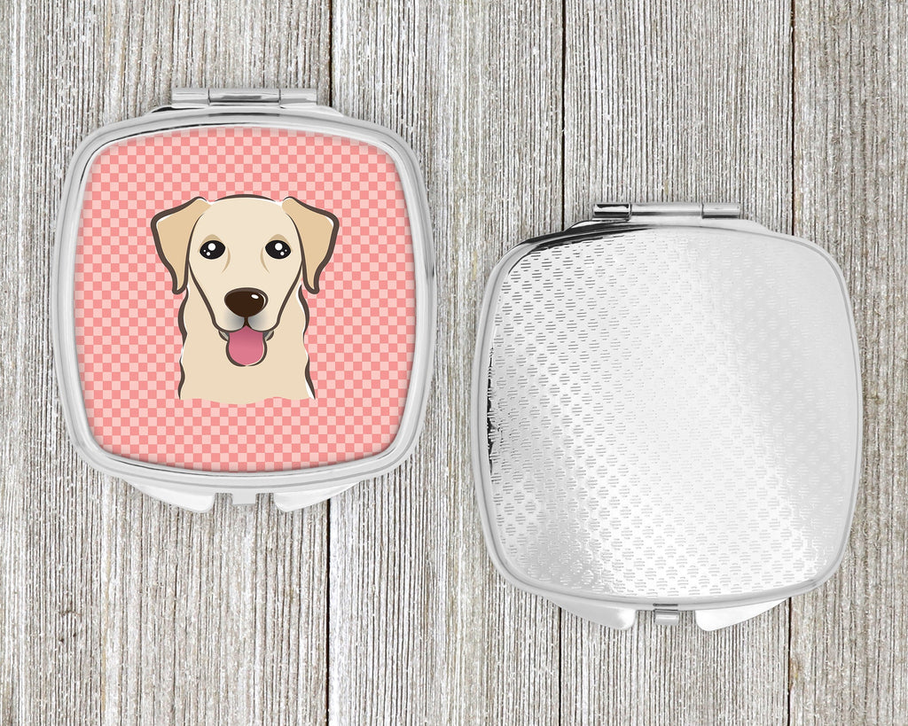 Checkerboard Pink Golden Retriever Compact Mirror Decorative Travel Makeup Mirror for Women Girls Gifts Pocket Makeup Mirror Folding Handheld