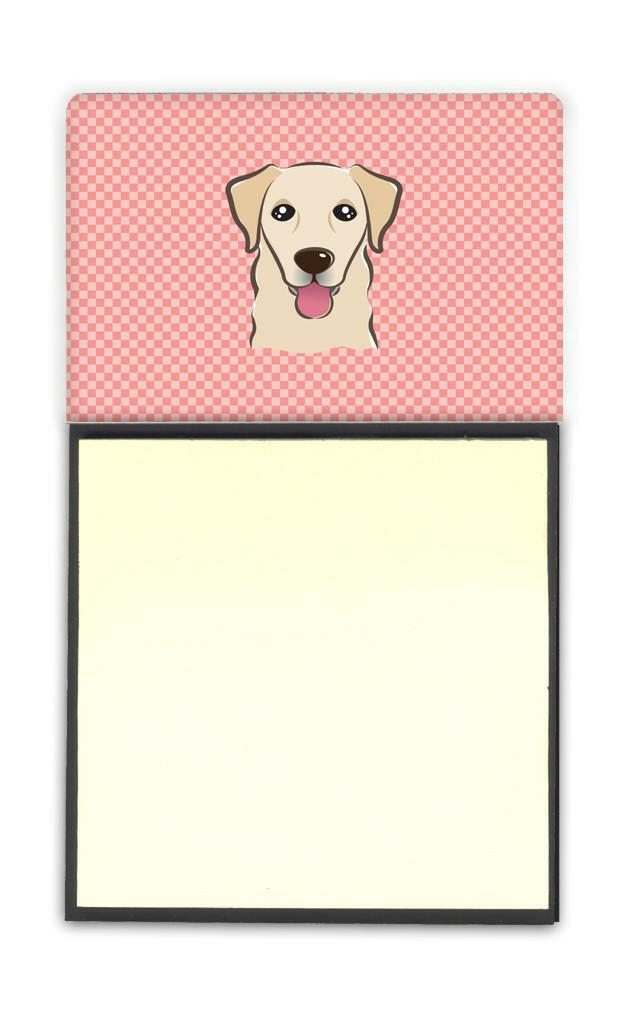 Checkerboard Pink Golden Retriever Watercolor Sticky Note Holder Refillable Dispenser Desk Accessory 3x3 Pad Gift