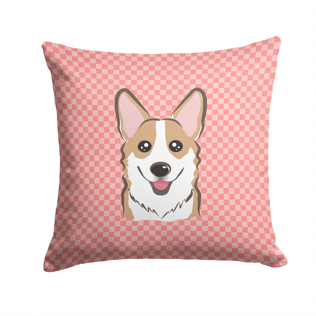 Checkerboard Pink Corgi Decorative Throw Pillow 14x14 Indoor Outdoor Accent Cushion, Fabric Cover with Insert for Sofa, Bed, Porch & Living Room