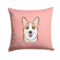 Checkerboard Pink Corgi Decorative Throw Pillow 14x14 Indoor Outdoor Accent Cushion, Fabric Cover with Insert for Sofa, Bed, Porch & Living Room