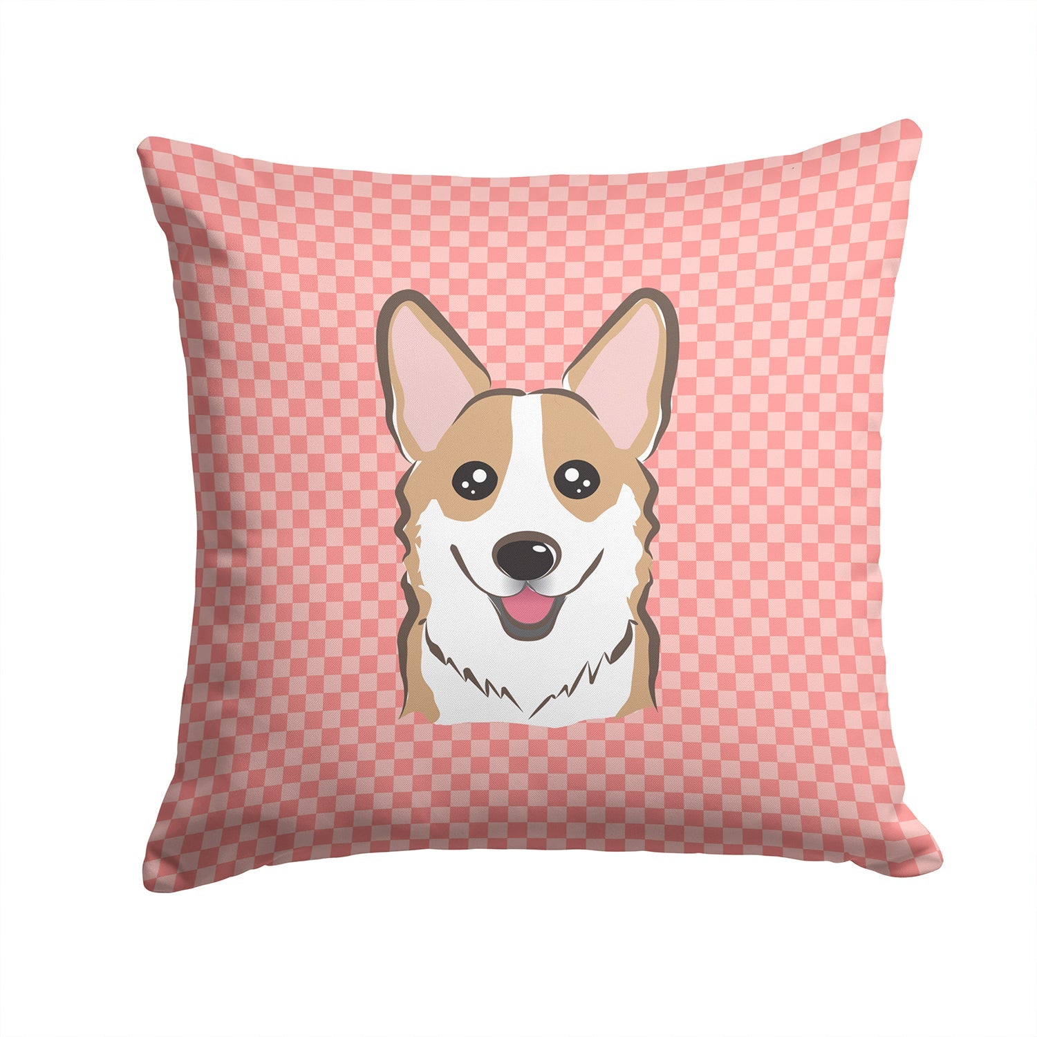 Checkerboard Pink Corgi Decorative Throw Pillow 14x14 Indoor Outdoor Accent Cushion, Fabric Cover with Insert for Sofa, Bed, Porch & Living Room