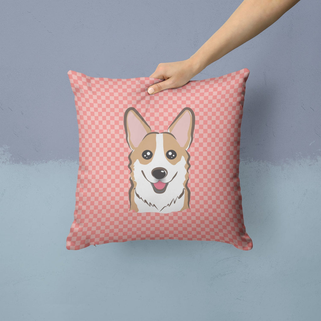 Checkerboard Pink Corgi Decorative Throw Pillow 14x14 Indoor Outdoor Accent Cushion, Fabric Cover with Insert for Sofa, Bed, Porch & Living Room