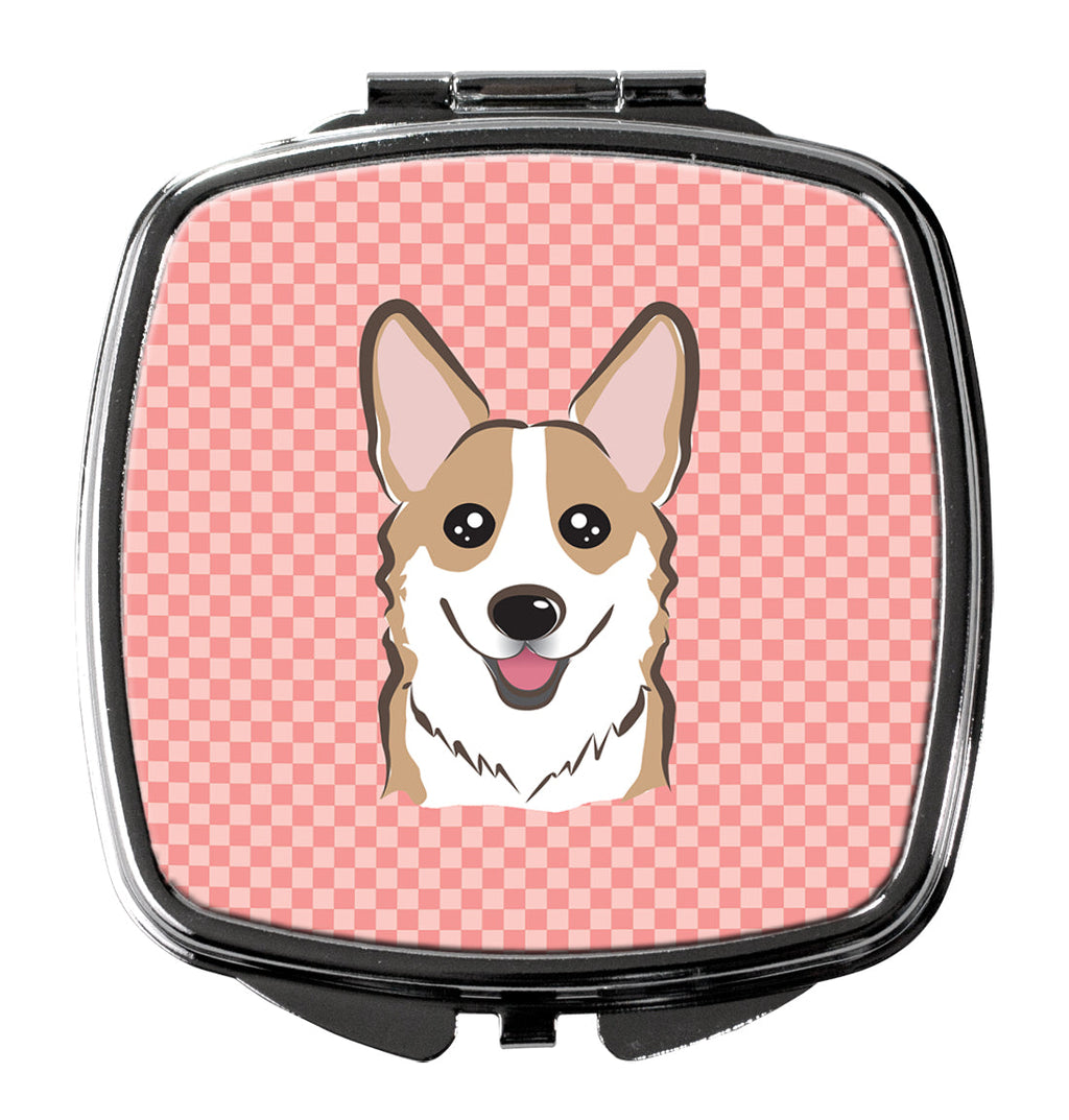 Checkerboard Pink Corgi Compact Mirror Decorative Travel Makeup Mirror for Women Girls Gifts Pocket Makeup Mirror Folding Handheld