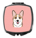 Checkerboard Pink Corgi Compact Mirror Decorative Travel Makeup Mirror for Women Girls Gifts Pocket Makeup Mirror Folding Handheld