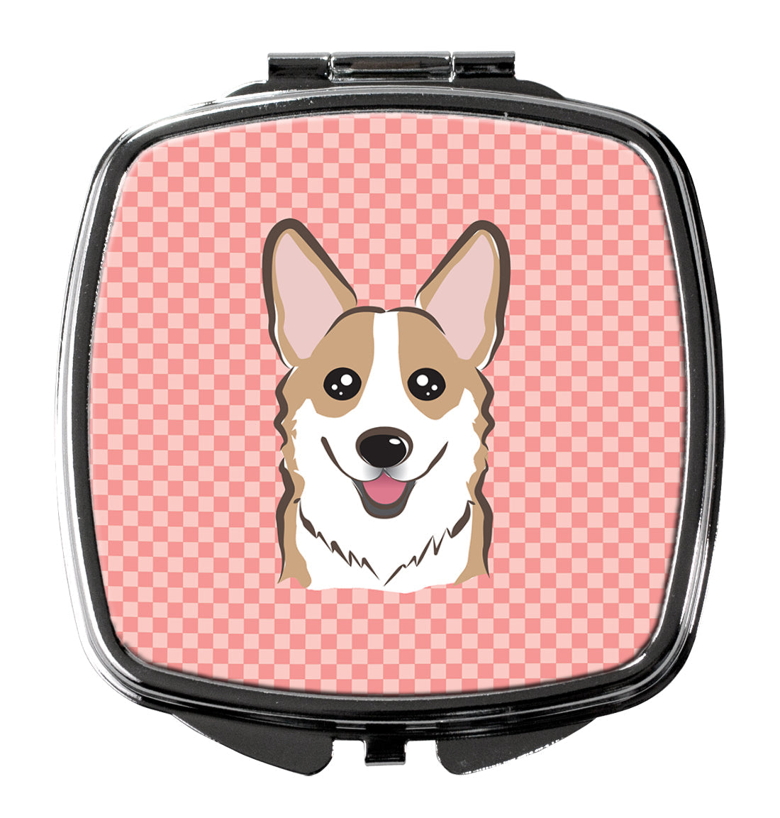 Checkerboard Pink Corgi Compact Mirror Decorative Travel Makeup Mirror for Women Girls Gifts Pocket Makeup Mirror Folding Handheld