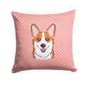 Checkerboard Pink Corgi Decorative Throw Pillow 14x14 Indoor Outdoor Accent Cushion, Fabric Cover with Insert for Sofa, Bed, Porch & Living Room