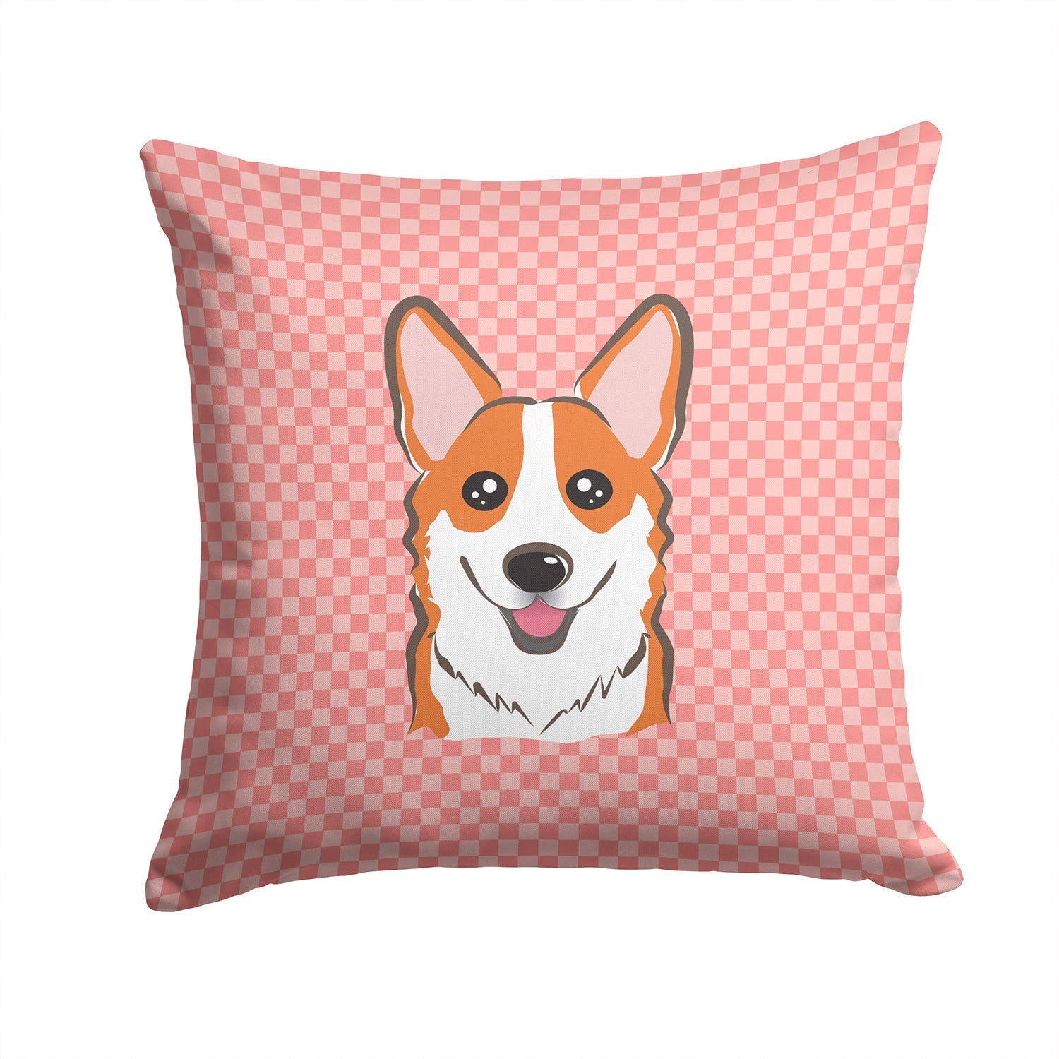 Checkerboard Pink Corgi Decorative Throw Pillow 14x14 Indoor Outdoor Accent Cushion, Fabric Cover with Insert for Sofa, Bed, Porch & Living Room