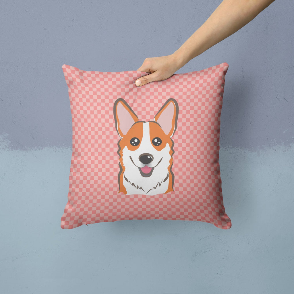 Checkerboard Pink Corgi Decorative Throw Pillow 14x14 Indoor Outdoor Accent Cushion, Fabric Cover with Insert for Sofa, Bed, Porch & Living Room