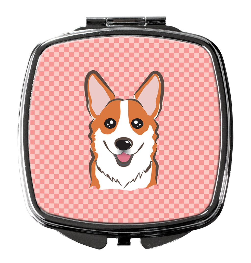 Checkerboard Pink Corgi Compact Mirror Decorative Travel Makeup Mirror for Women Girls Gifts Pocket Makeup Mirror Folding Handheld