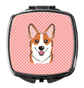 Checkerboard Pink Corgi Compact Mirror Decorative Travel Makeup Mirror for Women Girls Gifts Pocket Makeup Mirror Folding Handheld