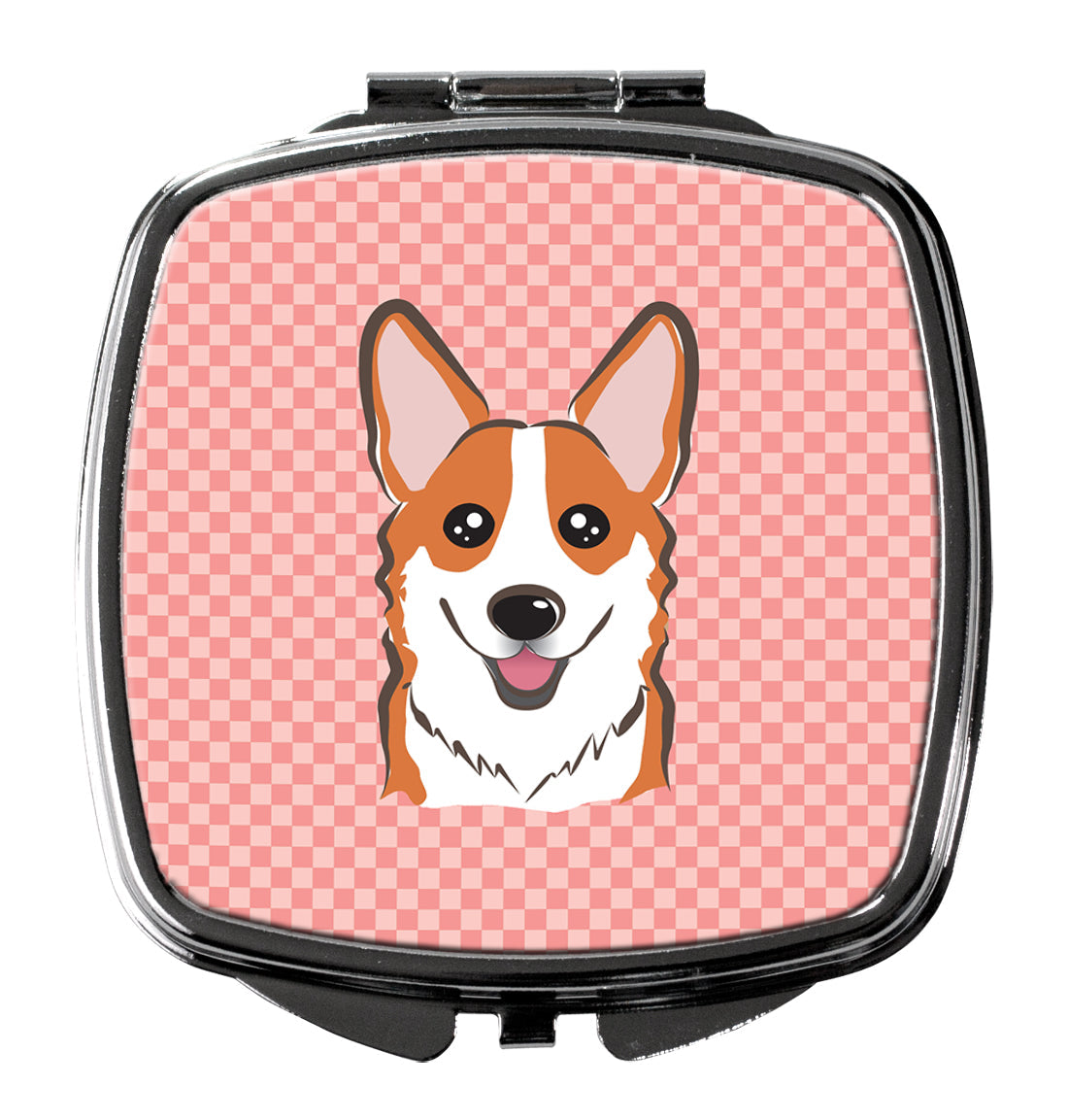 Checkerboard Pink Corgi Compact Mirror Decorative Travel Makeup Mirror for Women Girls Gifts Pocket Makeup Mirror Folding Handheld