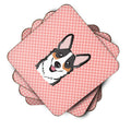 Checkerboard Pink Corgi Foam Coasters Set of 4 Cup Coasters for Indoor Outdoor, Tabletop Protection, Anti Slip, Mouse pad Material