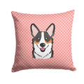 Checkerboard Pink Corgi Decorative Throw Pillow 14x14 Indoor Outdoor Accent Cushion, Fabric Cover with Insert for Sofa, Bed, Porch & Living Room