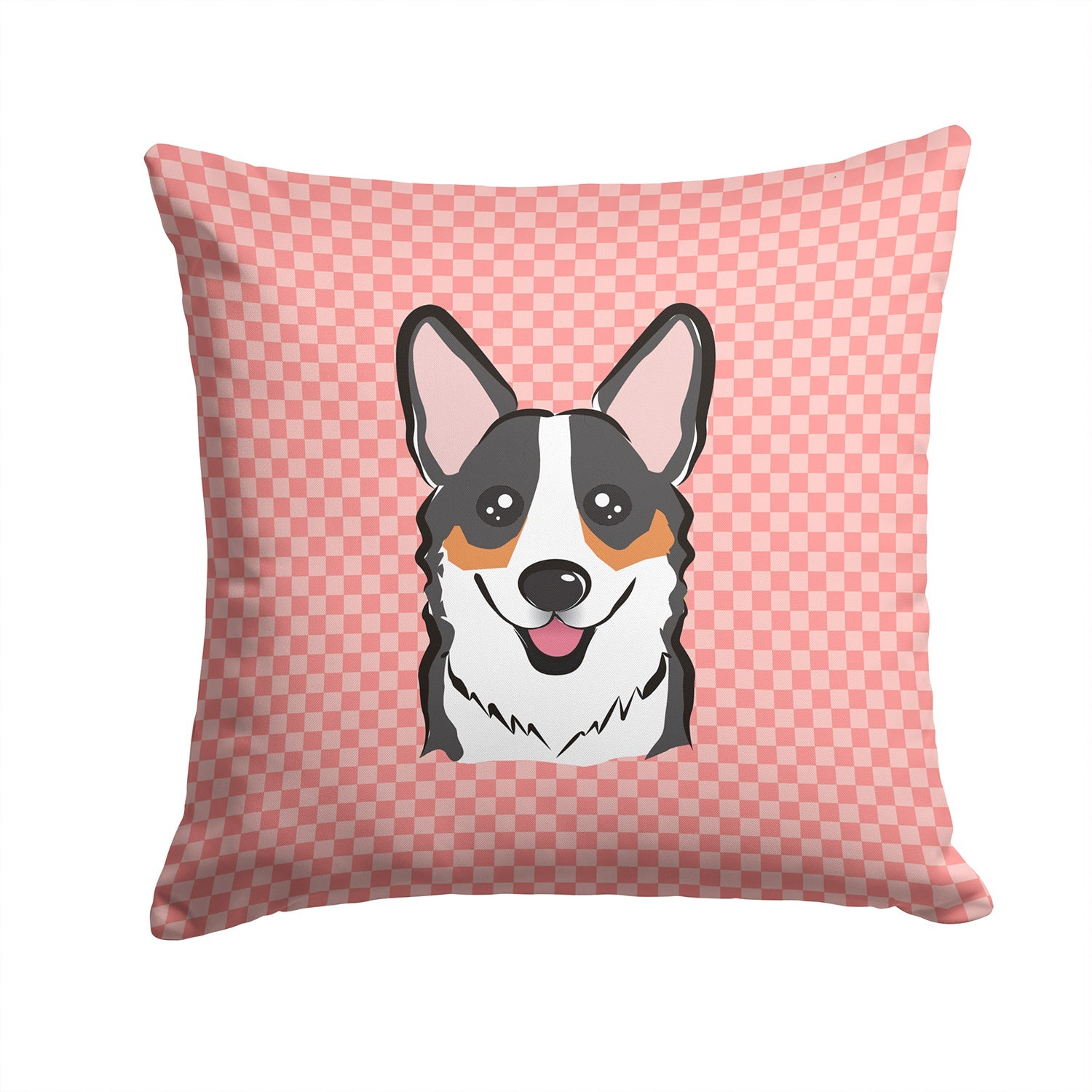 Checkerboard Pink Corgi Decorative Throw Pillow 14x14 Indoor Outdoor Accent Cushion, Fabric Cover with Insert for Sofa, Bed, Porch & Living Room