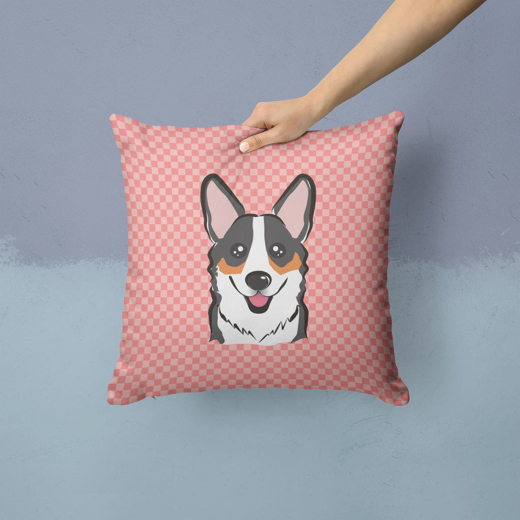 Checkerboard Pink Corgi Decorative Throw Pillow 14x14 Indoor Outdoor Accent Cushion, Fabric Cover with Insert for Sofa, Bed, Porch & Living Room