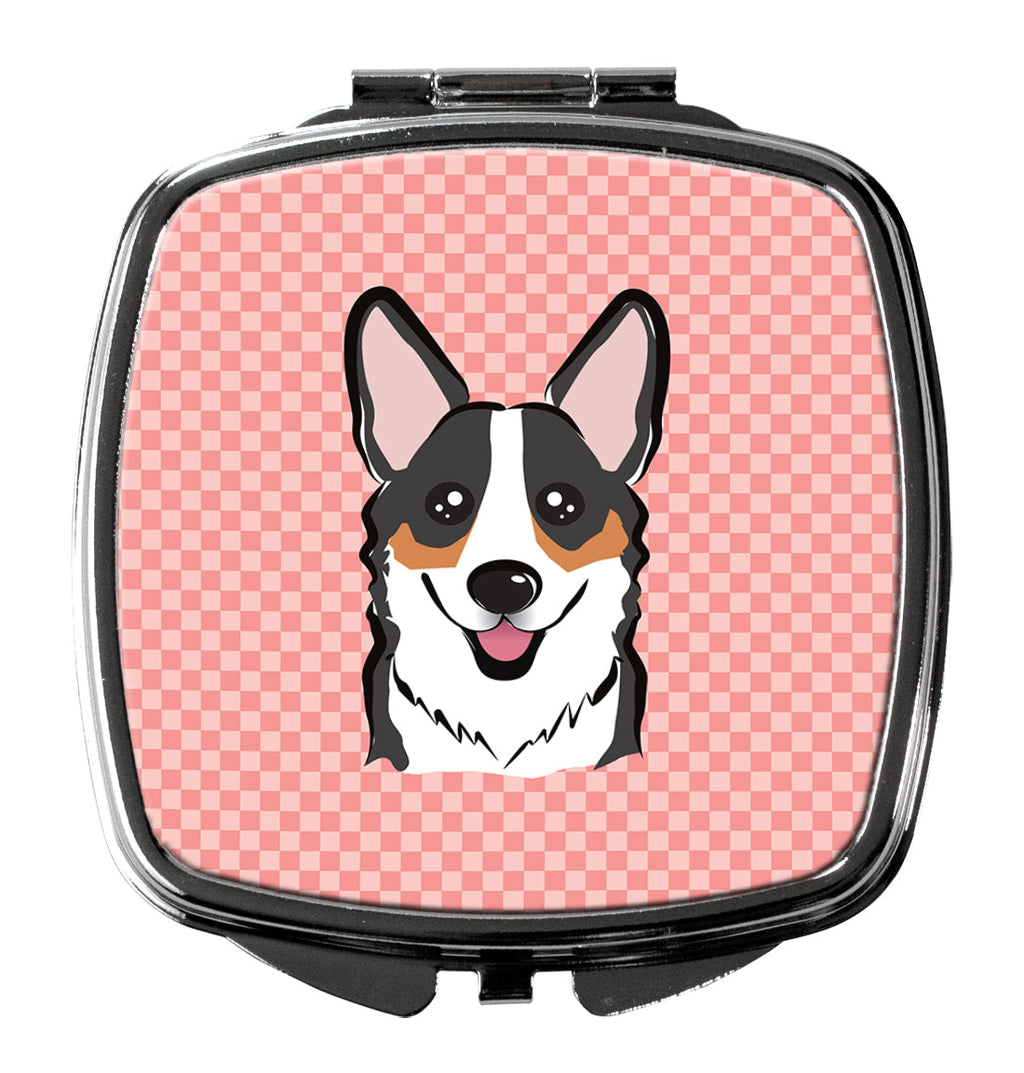 Checkerboard Pink Corgi Compact Mirror Decorative Travel Makeup Mirror for Women Girls Gifts Pocket Makeup Mirror Folding Handheld