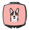 Checkerboard Pink Corgi Compact Mirror Decorative Travel Makeup Mirror for Women Girls Gifts Pocket Makeup Mirror Folding Handheld