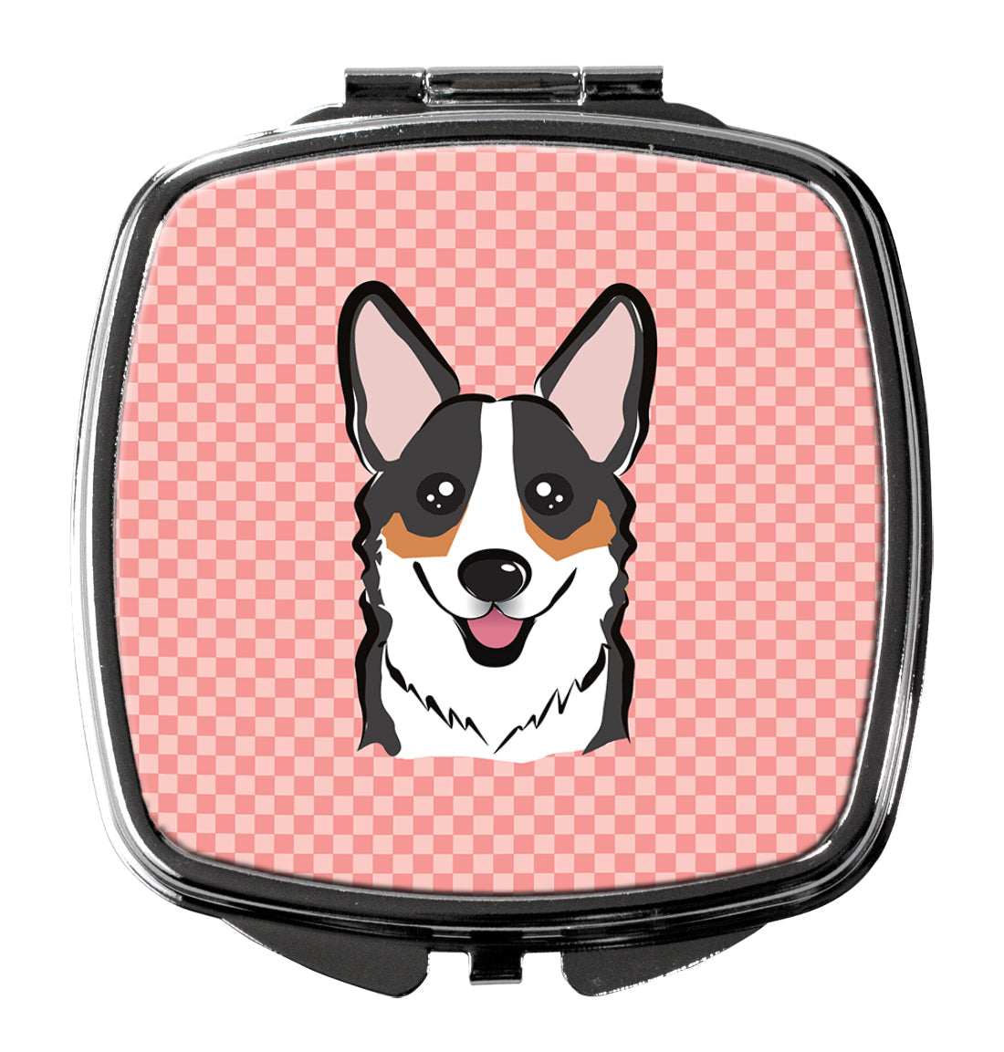Checkerboard Pink Corgi Compact Mirror Decorative Travel Makeup Mirror for Women Girls Gifts Pocket Makeup Mirror Folding Handheld